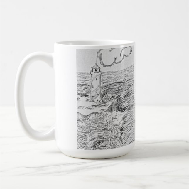 Hand drawn light House on mug (Gauche)