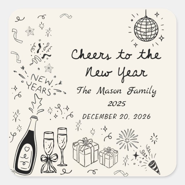 Hand Drawn New Year's Eve Party Sticker (Devant)