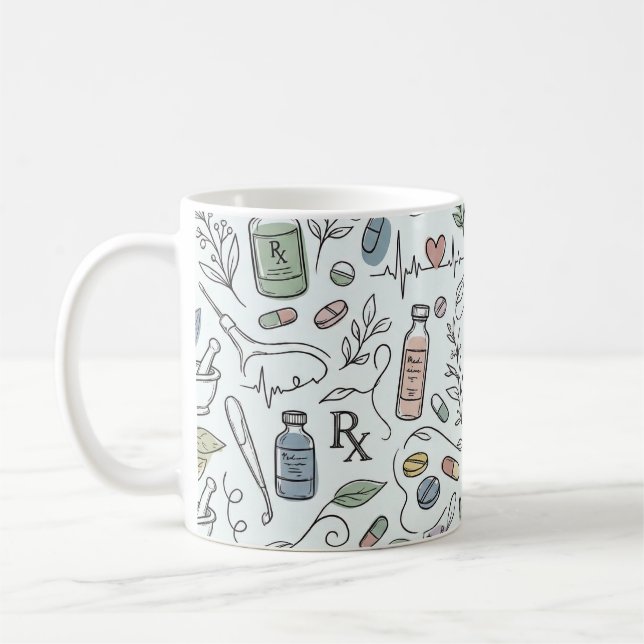 Hand-Drawn Pharmacy Doodle Mug | Modern Wellness P (Gauche)