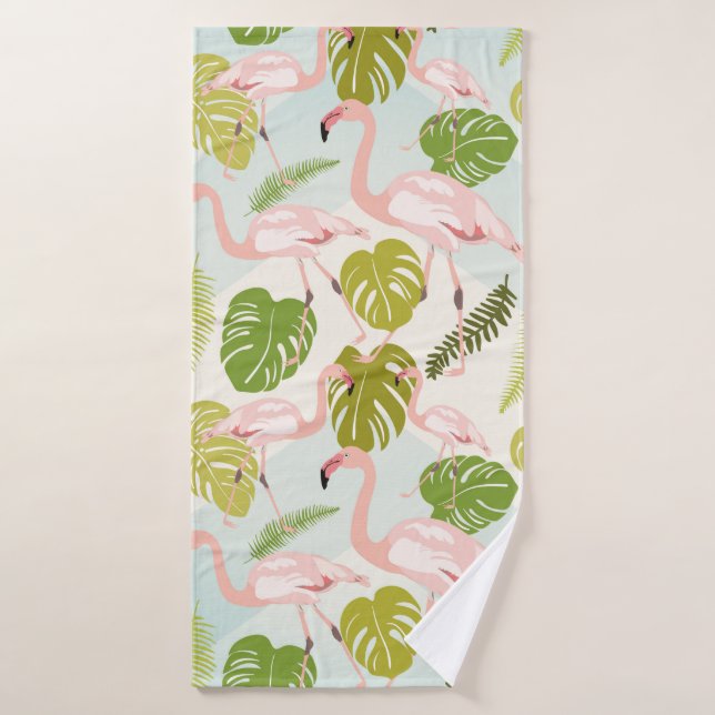 Hand drawn pink flamingo sketch. Vintage illustrat (Serviette de bain)
