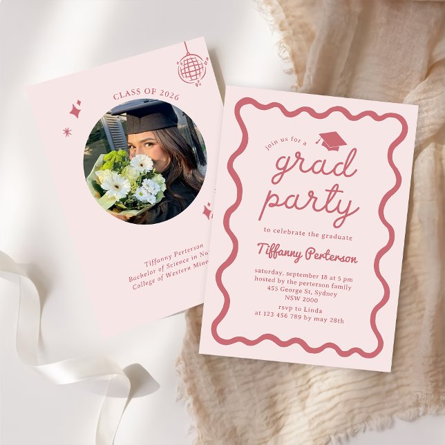 Hand Drawn Pink Graduation Party Invitation (Créateur téléchargé)