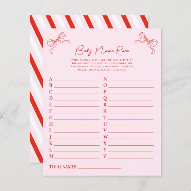 Hand Drawn Pink Red Christmas Baby Name Race Game (Devant / Derrière)
