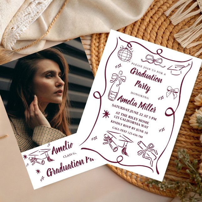 Hand Drawn Senior Graduation Invitation Template, (Créateur téléchargé)