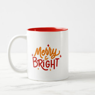 Hand Lettered Merry & Bright Two-Tone Mug