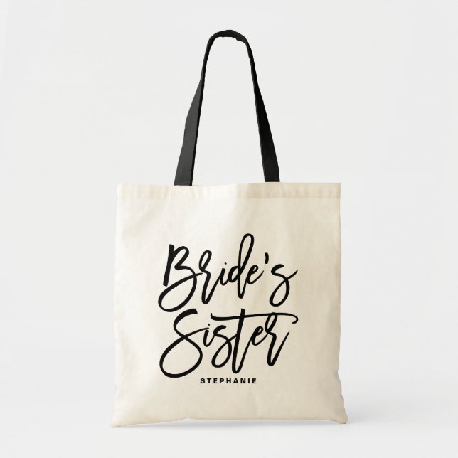 Hand Lettering Bride's Sister Custom Tote Bag (Devant)
