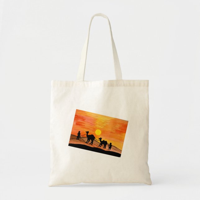 Hand-painted Desert Sunset Camel Tote Bag (Devant)