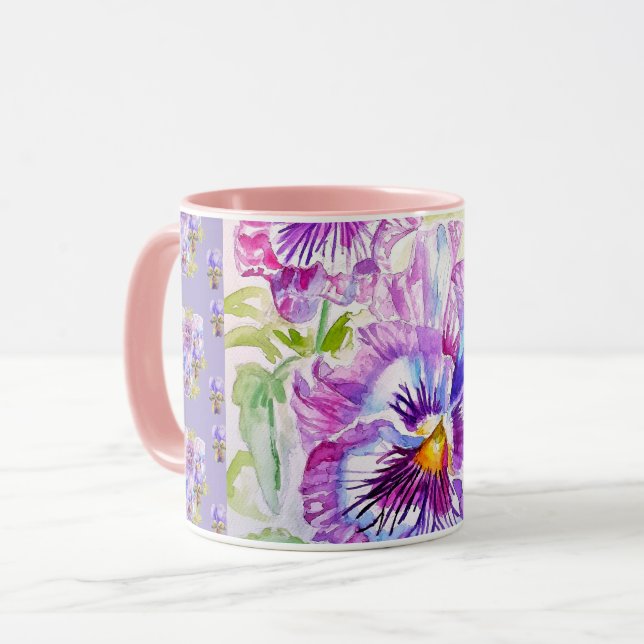 Hand Painted Purple Pansy Pansies floral Latte Mug (Devant gauche)