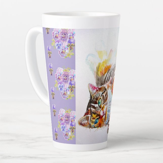 Hand Painted Purple Tabby Cat Cats Latte Mug (Angle gauche)