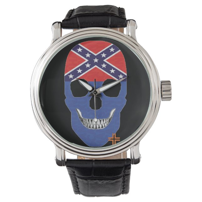 HANDSKULL Rebel Montre bleue hommes cuir B2 (devant)