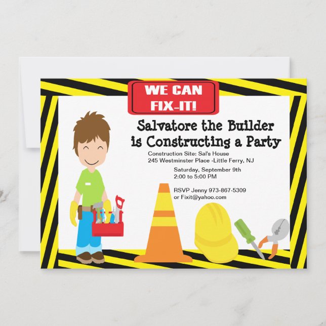 Handy Man Fix It Boys Invitation Anniversaire (Devant)