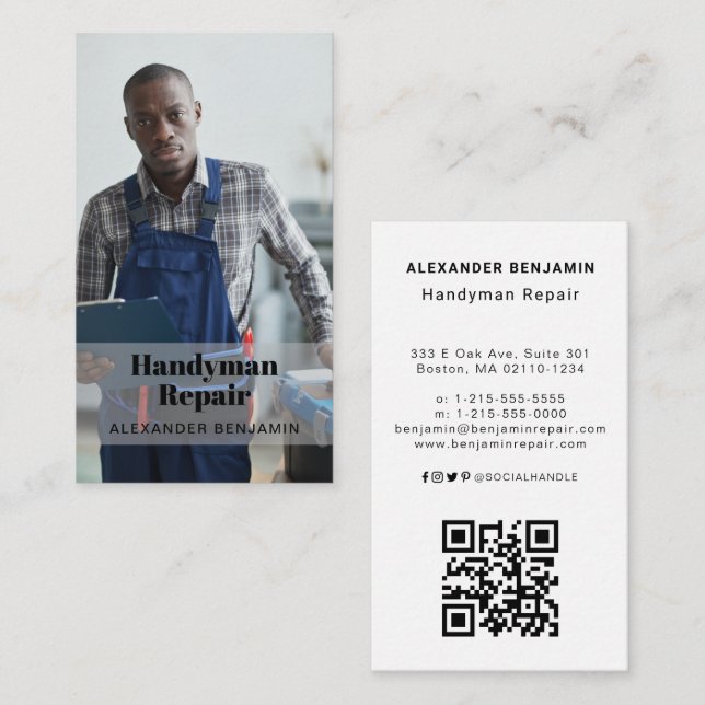 Handyman Réparer Photo QR Code Carte de visite (Devant / Derrière)
