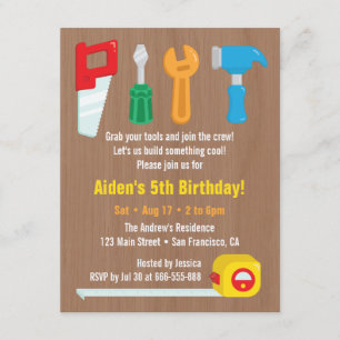 Handyman Tool Boys Invitations à la fête d'anniver