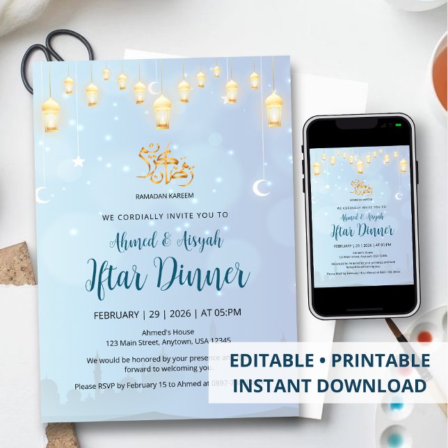 Hanging Golden Lanterns Ramadan Iftar Invitation (Créateur téléchargé)