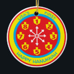Hanoukka Chanukah COLORÉ 8 NUITS CRAZY Ornement<br><div class="desc">Hanoukka "COLORÉ 8 NUITS CRAZY" Circle Ornament. (2 côtés) Personnalisez en supprimant le texte à l'avant et à l'arrière de l'ornement. Ensuite, en utilisant votre couleur, taille et style de police préférés, tapez vos propres mots. La couleur Arrière - plan peut être changée en choisissant une couleur différente des nuances...</div>