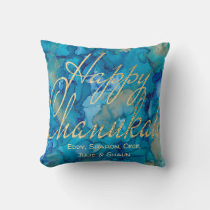 Hanoukka Coussin Happy Hanoukka Gold/Blue