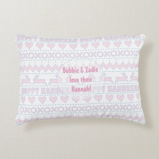 Hanoukka Coussin "Hoppy Hanoukka" rose/bleu (Devant)