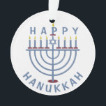 Hanoukka heureux Menorah<br><div class="desc">Ces ornements assez doubles faces ont un menorah et les mots "Hanoukka heureux." Voyez les invitations assorties de partie ici : https://www.zazzle.com/hanukkah_party_funny_whole_latke_fun_invitation-256781977102628379</div>