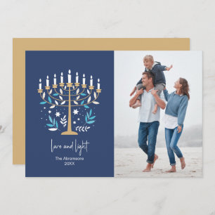 Hanoukka Love & Light Floral Menorah Carte photo