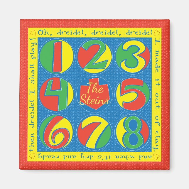 Hanoukka Magnet Carré Dreidel Jeu (Devant)