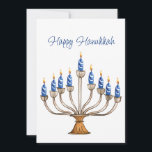 Hanoukka Menorah avec des bougies bleues, blanches<br><div class="desc">Ménorah aquarelle avec bougies bleues et blanches. On peut changer les salutations et les sentiments heureux des Hanoukka à l'envers. L'IA a aidé graphisme acheté à des fins commerciales. Oeuvre : CosmicMeta</div>