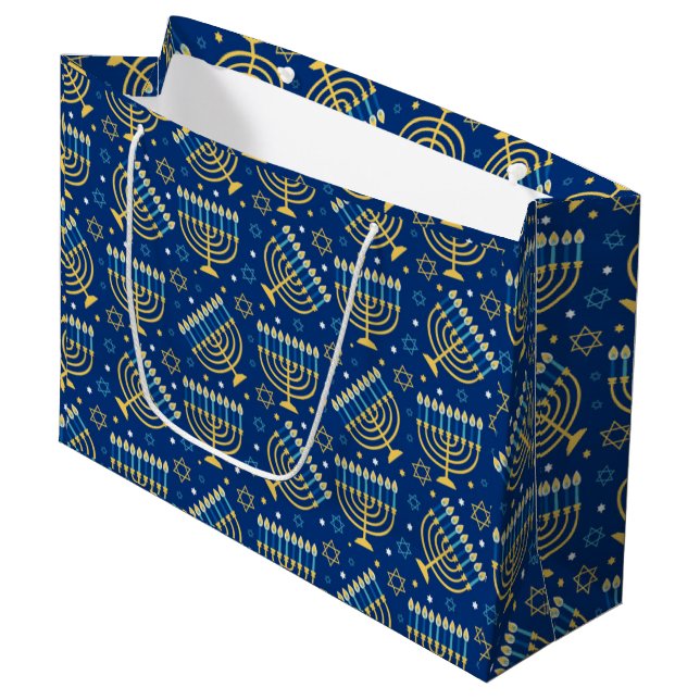 Hanoukka Menorah Blue Star Juif grand sac cadeau (Devant Angle)