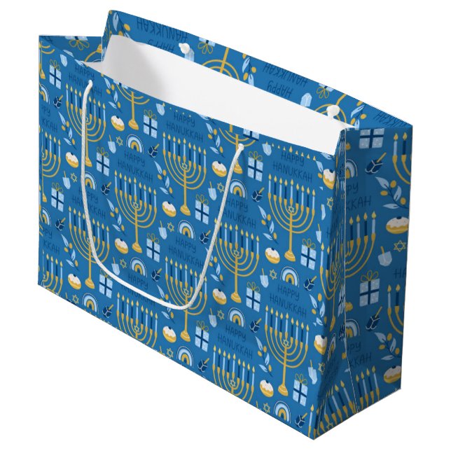 Hanoukka Menorah Blue Star Juif grand sac cadeau (Devant Angle)