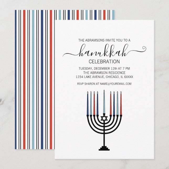 Hanoukka Menorah Fête Invitation (Devant / Derrière)