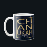 Hanoukka Mug "Chanukah Happy Gold"<br><div class="desc">Mug classique pour Hanoukka. "Chanukah Happy Gold" Chanukah Mug. Le lettrage or et le rectangle or peuvent être redimensionnés et déplacés. La couleur Arrière - plan, bleu foncé, peut être changée. Personnalisez la tasse en supprimant du texte et en le remplaçant par vos propres messages. Choisissez votre style de police,...</div>