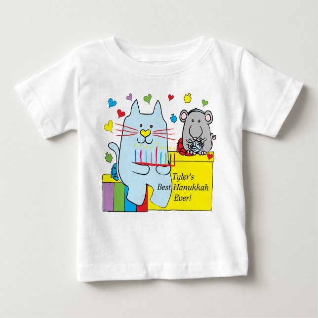 Hanoukka T-shirt bleu chat et souris (Devant)