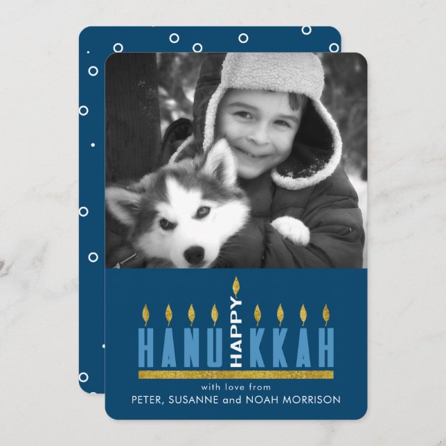Hanukkah | Joyeux Hanoukka Menorah Carte photo (Devant / Derrière)