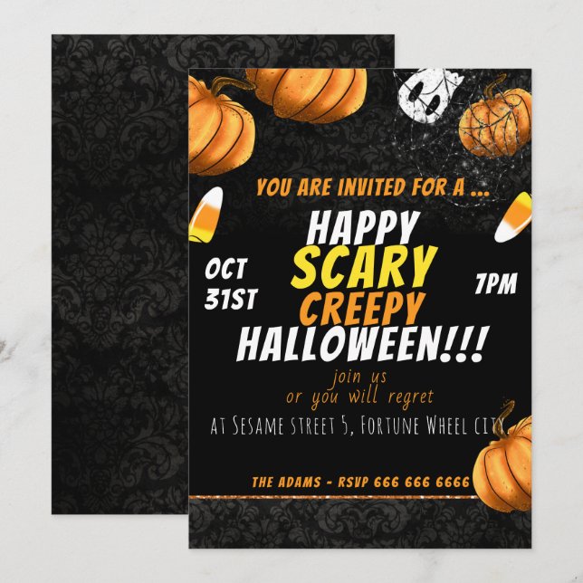 Happary Déplaisant Halloween Invitation (Devant / Derrière)