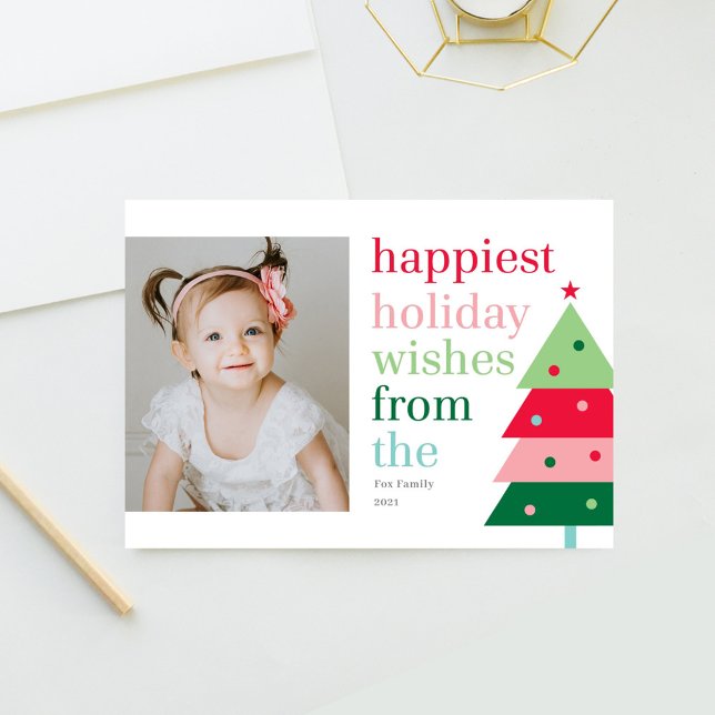 Happest Tree Fun Modern Holiday Carte photo (Créateur téléchargé)
