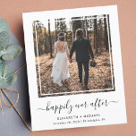 Happily Ever After Photo Wedding Reception Invite<br><div class="desc">Un hébergement simple et chic ou une petite réception de mariage ou de fête de faire-part mariages. L'avant présente votre photo dans un cadre carré découpé, "heureux toujours après" dans un script tendance avec des swashes et vos prénoms et la date et l'emplacement mariage dans la typographie moderne. Au contraire,...</div>
