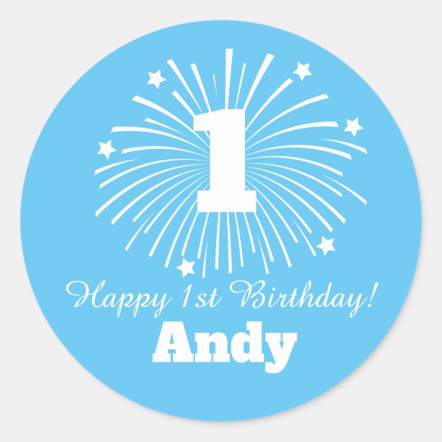 Happy 1er anniversaire autocollants avec nom de bé (Devant)