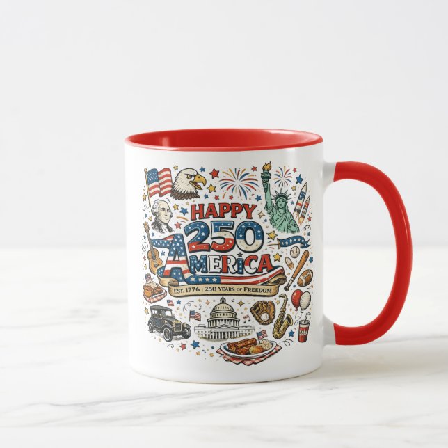 Happy 250 America Mug USA 250 Years of Freedom Pat (Droite)