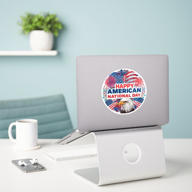 Happy American National Day Sticker (Ordinateur portable sur le bureau)