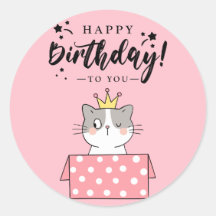 Happy anniversaire chat autocollant