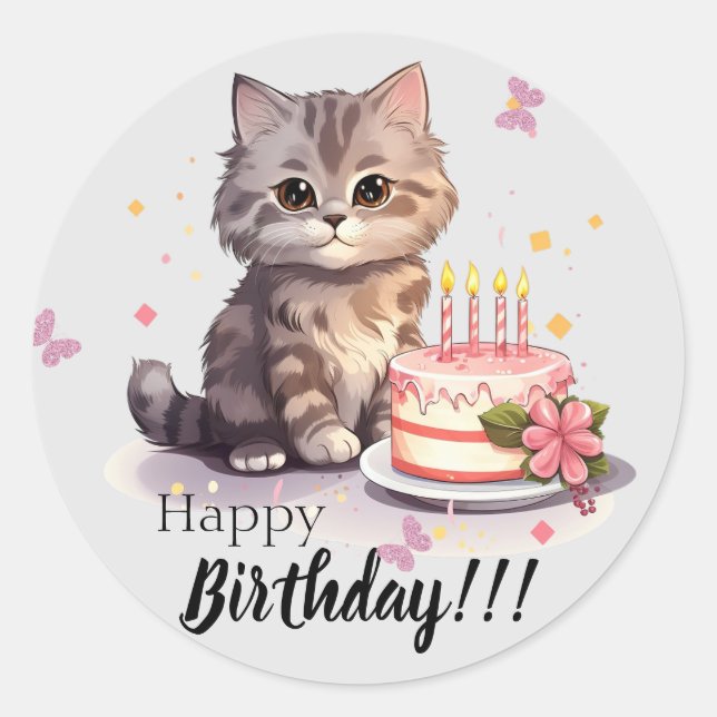 Happy Anniversaire Sticker avec chaton mignon et g (Devant)