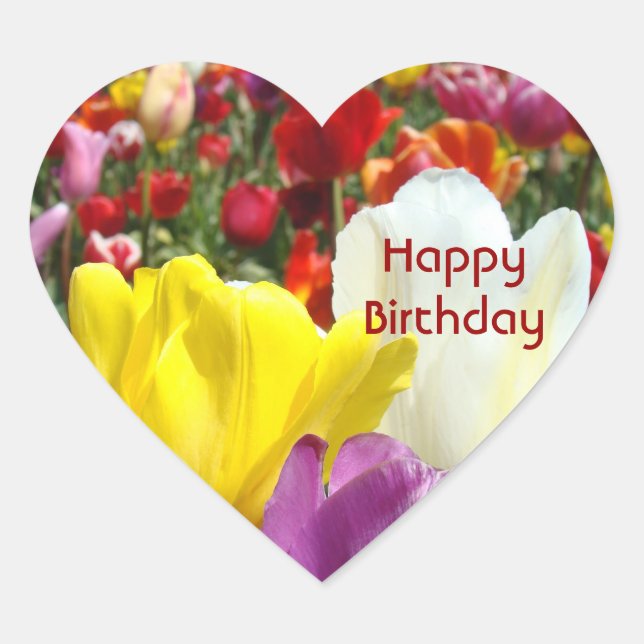 Happy Anniversaire stickers forme coeur Tulip Fleu (Devant)