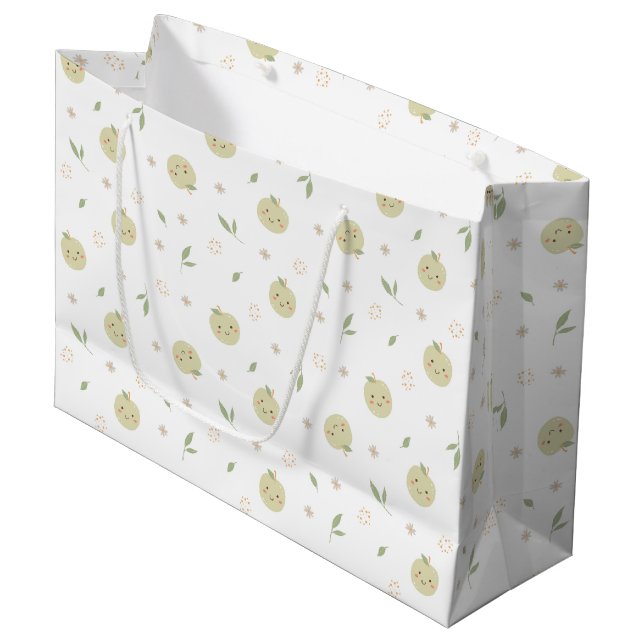 Happy Apples Motif - Grand sac cadeau (Devant Angle)