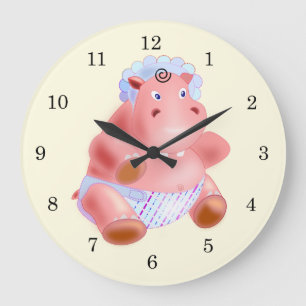 Happy Baby Hippo Horloge murale - Personnalisable