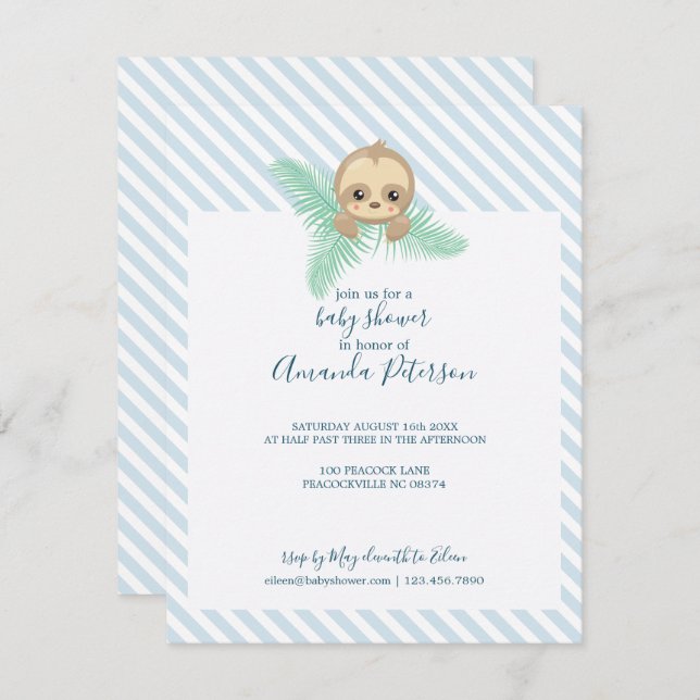 Happy Baby Sloth Baby shower Invitation (Devant / Derrière)