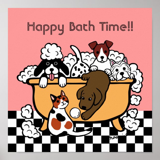Happy Bath Time Chocolate Labrador Cartoon Poster (Devant)