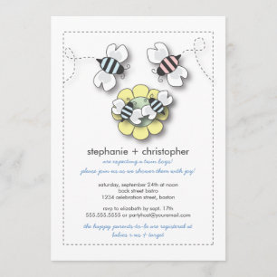 Happy Bee Family Twin Boys Baby shower Invitation