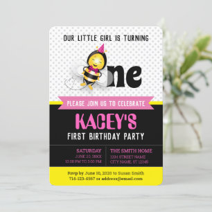 Happy Bee Girl 1er Anniversaire Invitation avec ph
