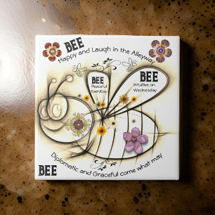 Happy Bee Sayings Fleurs Positive Carreaux en céra