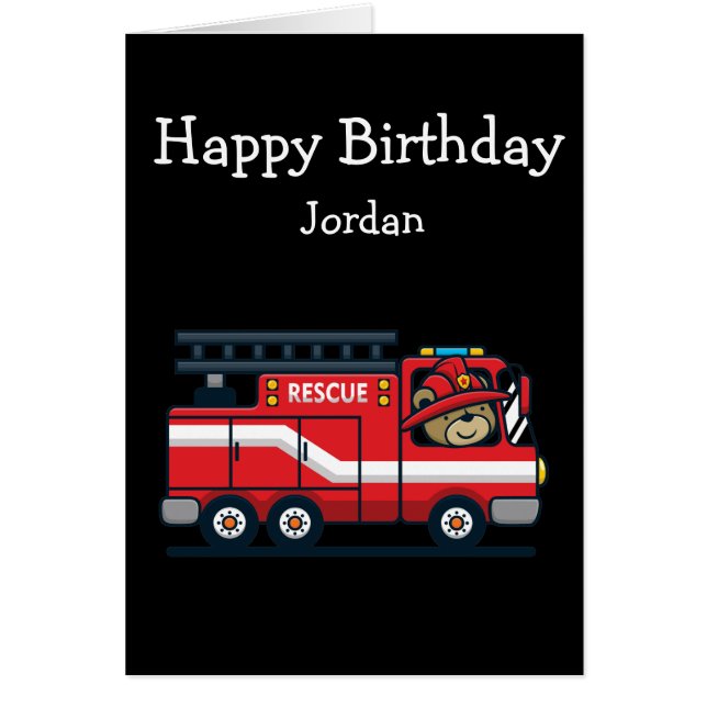 Happy Birthday Boy Girl Loves Fire Trucks  (Devant)