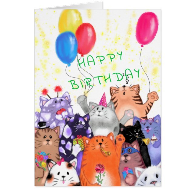 Happy Birthday Card Happy Cats Party (Devant)