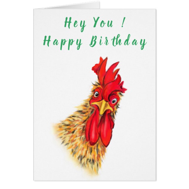 Happy Birthday Card Playful Curious Rooster Fun (Devant)