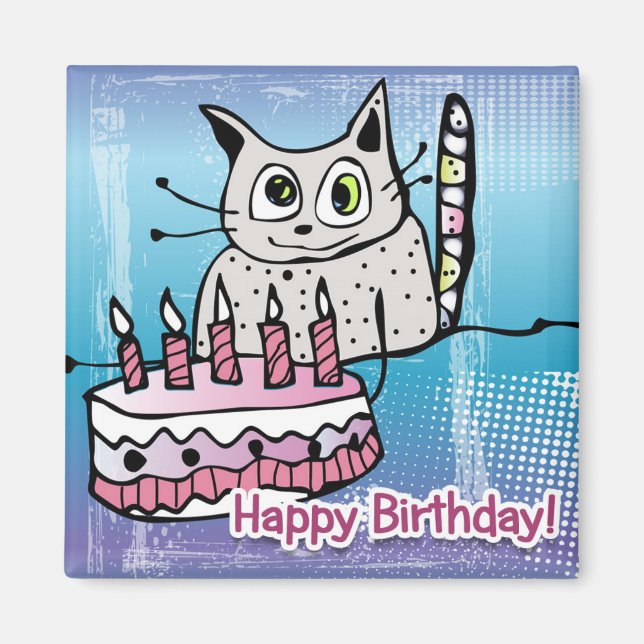 Happy Birthday Cat - Magnet (Devant)